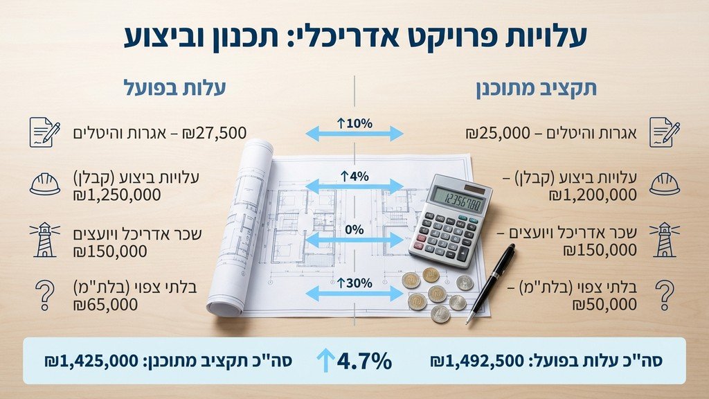 נוצר על ידי מודל בינה מלאכותית Gemini Pro חישוב עלויות תכנון אדריכלי ותקציב בנייה
