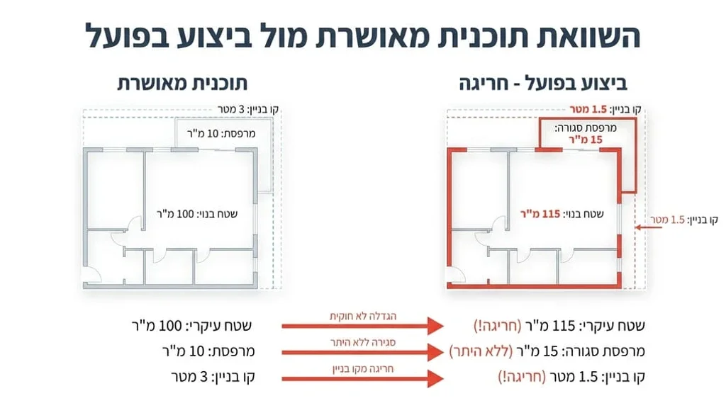 תוכניות אדריכליות וכלי מדידה על שולחן עבודה המייצגים בדיקת חריגות בנייה