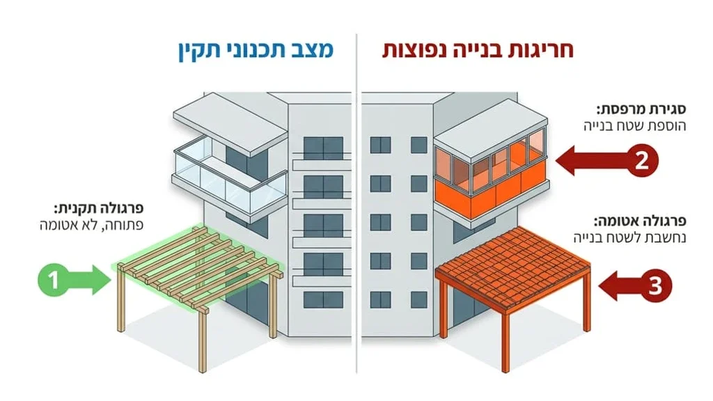מבנה מגורים בנס ציונה המציג תוספות בנייה ופרגולות