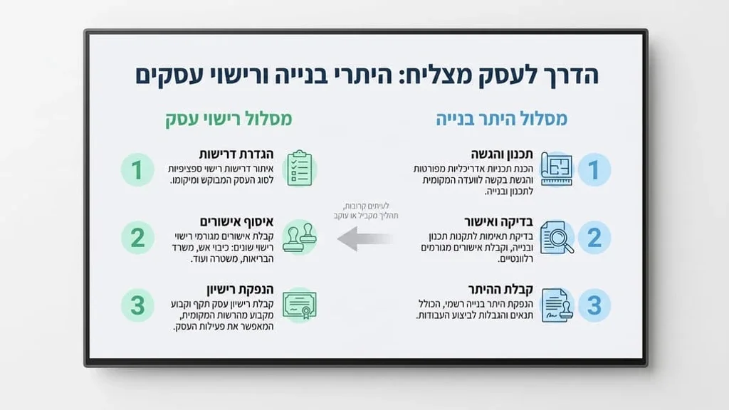 חזית עסק מוסדר הפועל ברישיון לאחר קבלת היתר בנייה